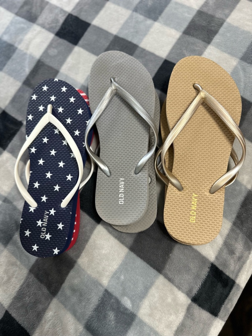 Old Navy Women's Flip Flop Trio - Navy Star Print, Gray, Tan